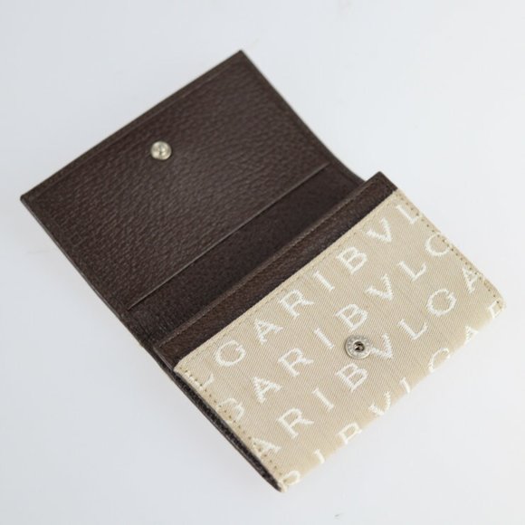 BVLGARI Bulgari Card Case 26549 Canvas Pigskin Beige Chocolate Logomania Foli... - Picture 6 of 9